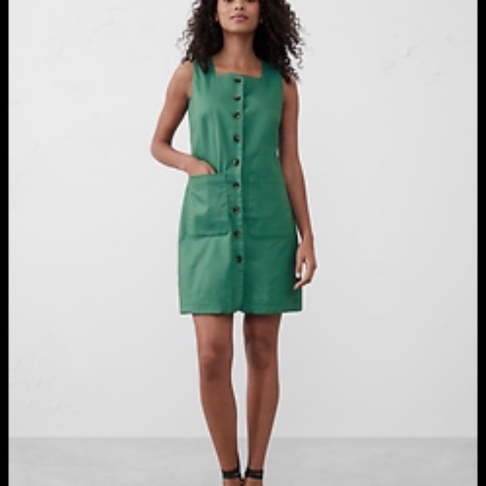 NWT Banana Republic Linen-Blend Square-Neck Mini Dress in green M - Picture 4 of 8